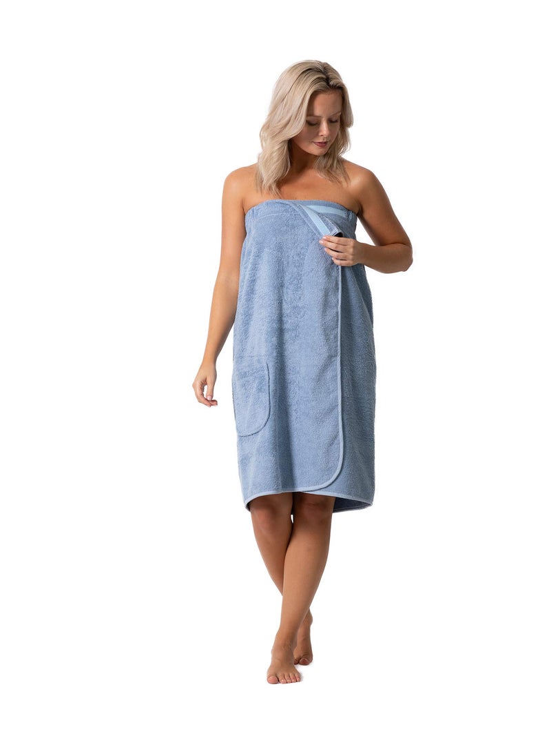 Robe Direct Womenâ€™s Terry Cloth Spa and Bath Towel Wrap with Adjustable Closure & Elastic Top (Light Blue, Large/One Size) - Image 2